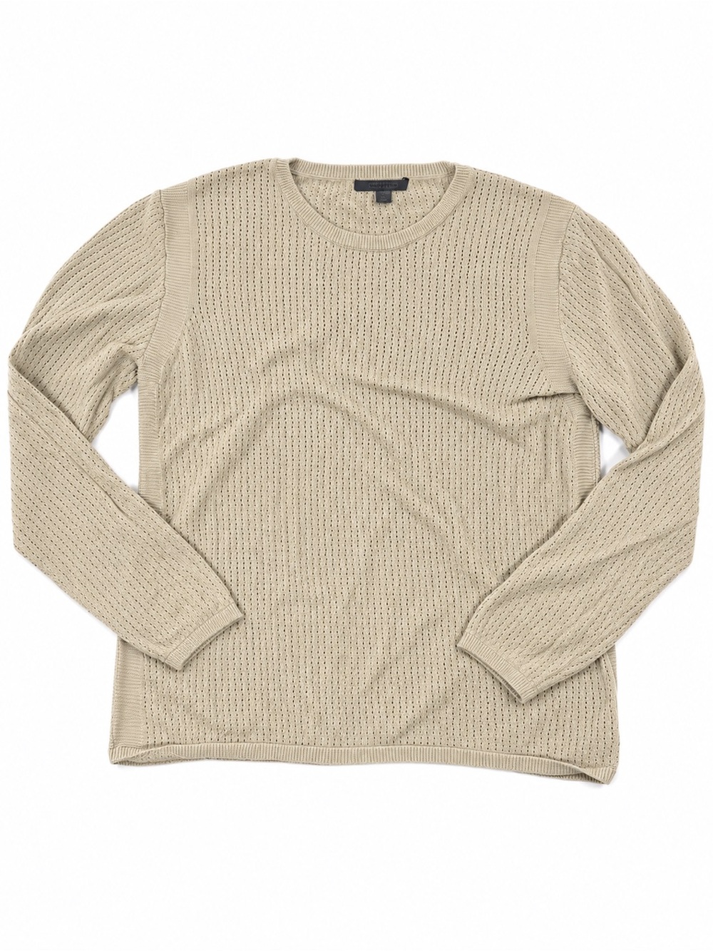 John Varvatos "Piers" Summer Perforated Crew-Neck Sweater in Macadamia Beige